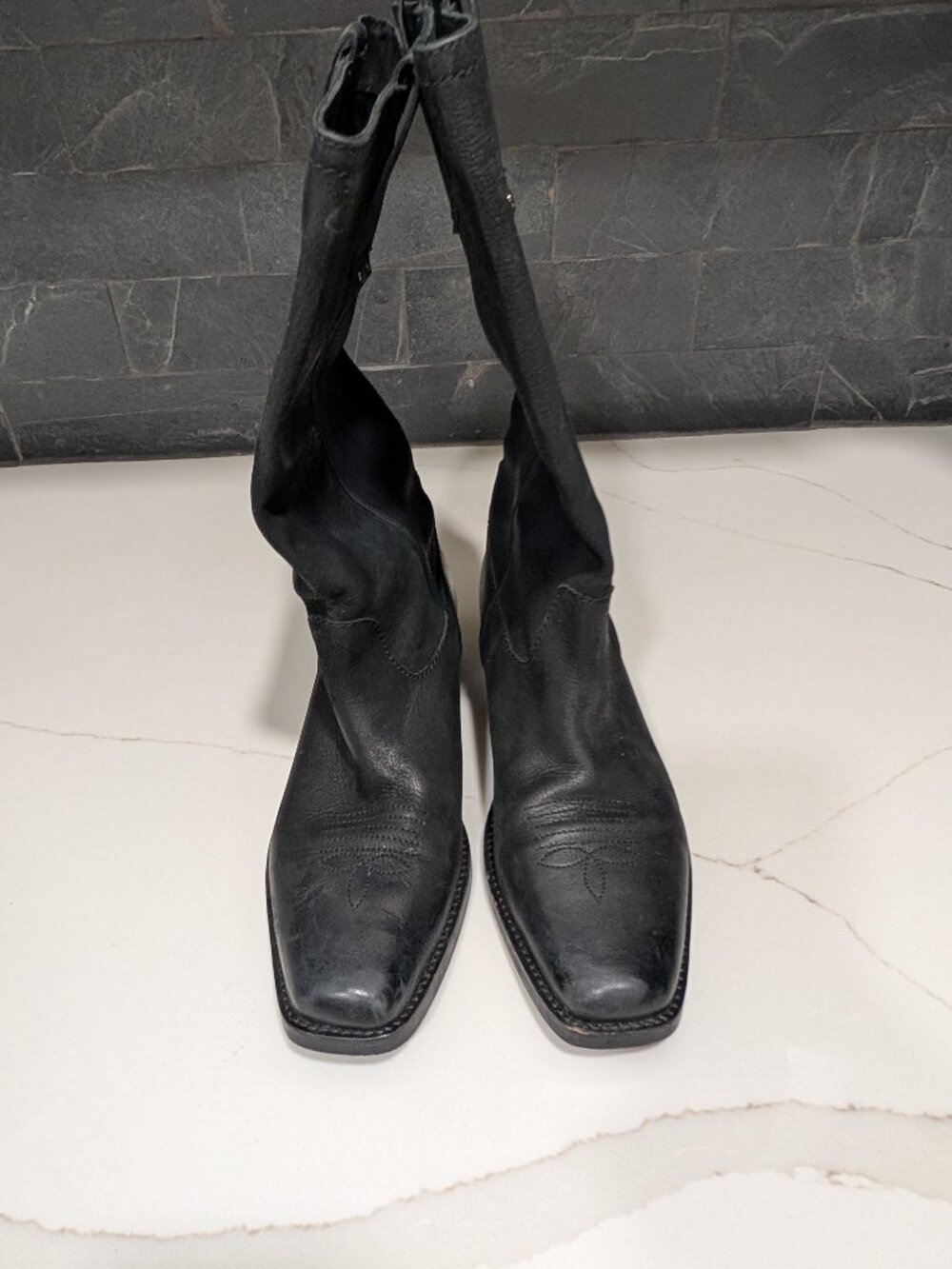 Womens Vintage Foundry Black Leather Boots Size 9